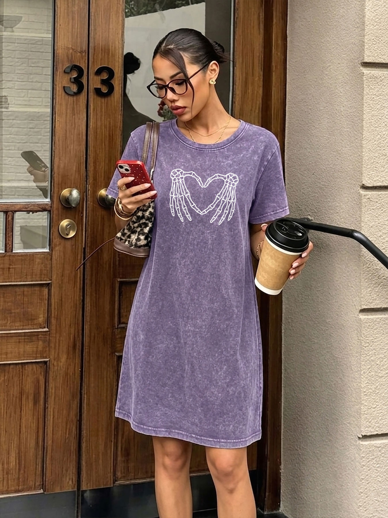 Streetwear Brand Heart - Vintage Washed Distressed T-Shirt Dress for
