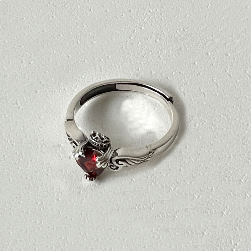 Chrome Hearts Ring - 925 Sterling Silver Heart Red ​Zircon